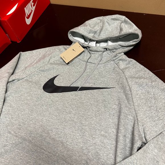 Nike Mens Gray CZ2425-063 Dri Fit Fleece Long Sleeve Pullover Hoodie Size Large - Picture 2 of 3